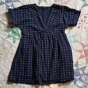 Madewell Women’s Navy Blue Patterned V-Neck Dress